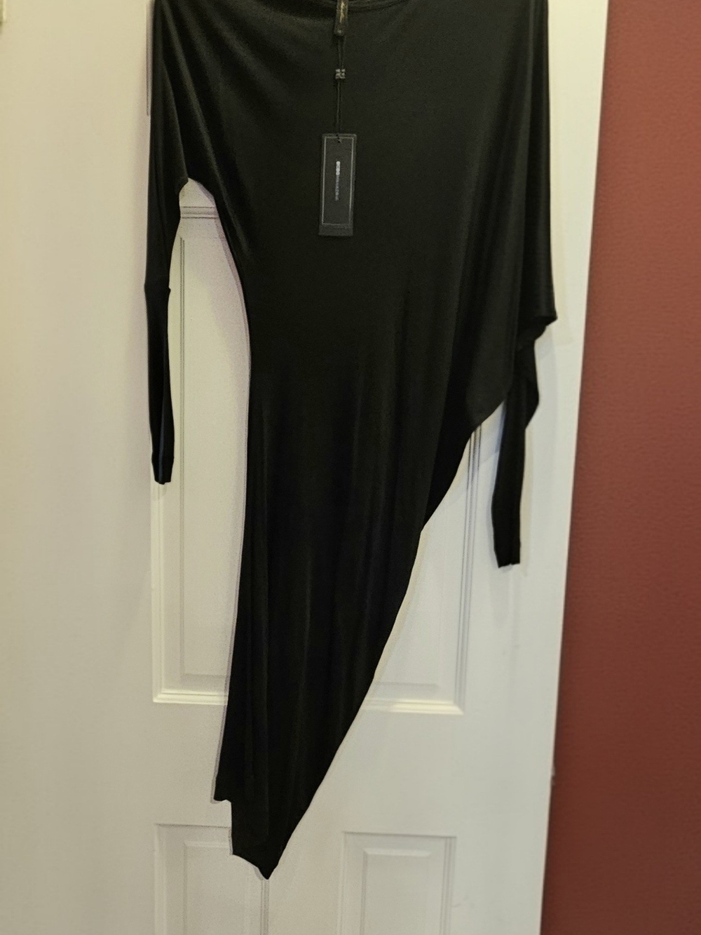 NWT: BCBGMaxAzria Asymmetrical Black Long-Sleeve Dress - Picture 2 of 3